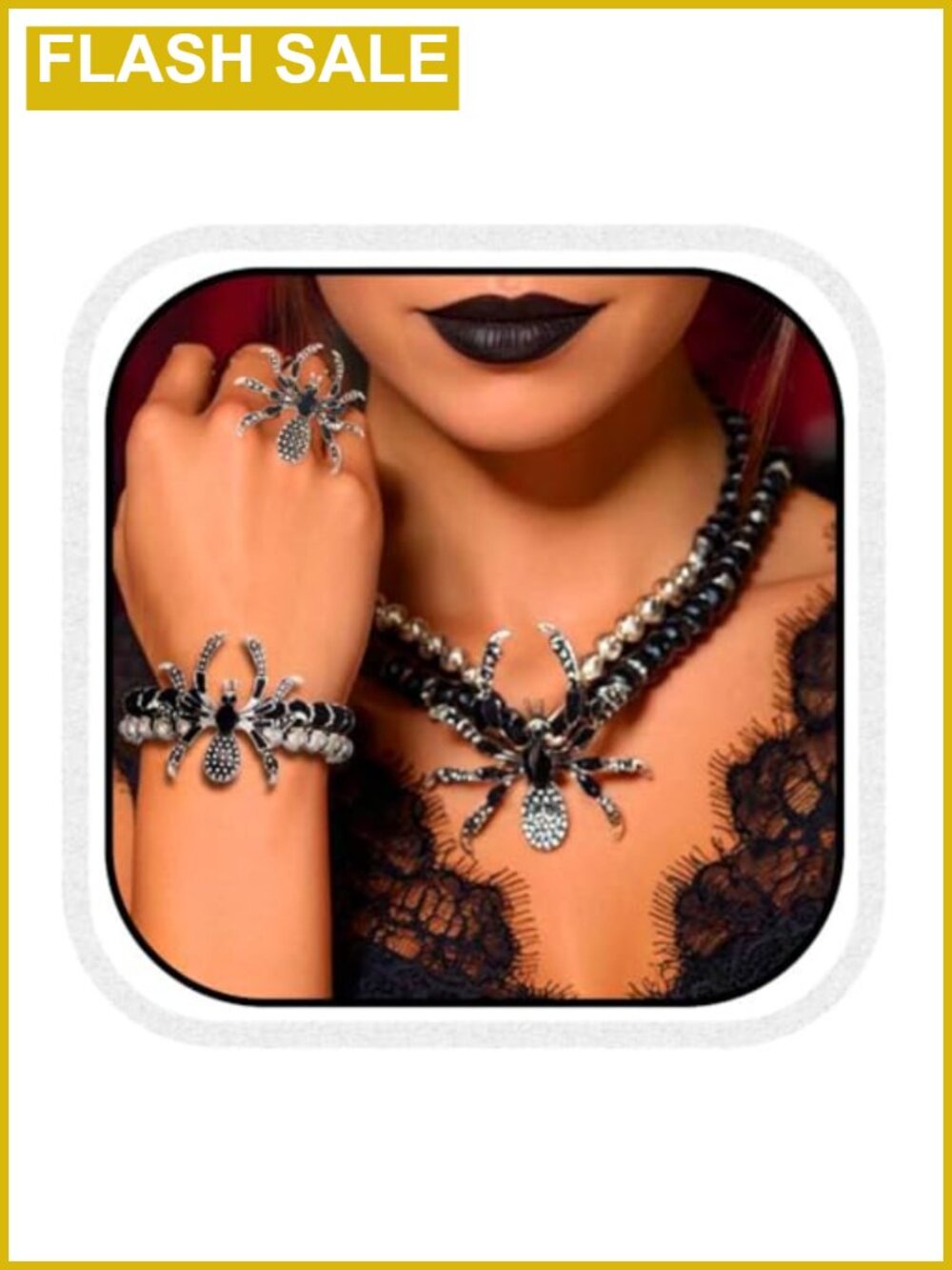 Gothic Choker Necklace Bracelet Set Alloy Rhinestone Halloween Costume Jewelry